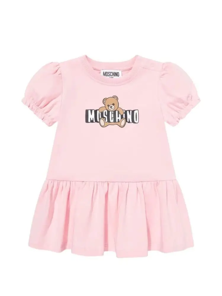 abito rosa neonata logo teddy sul davanti