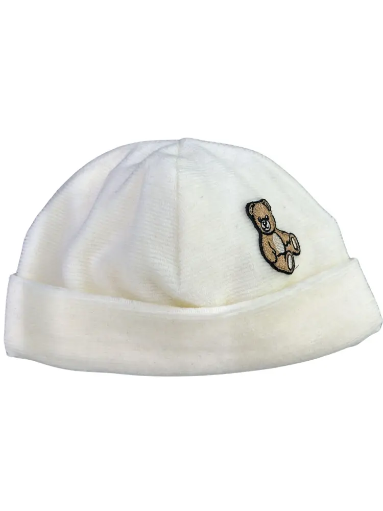 berretto inafant unisex bianco con patch teddy