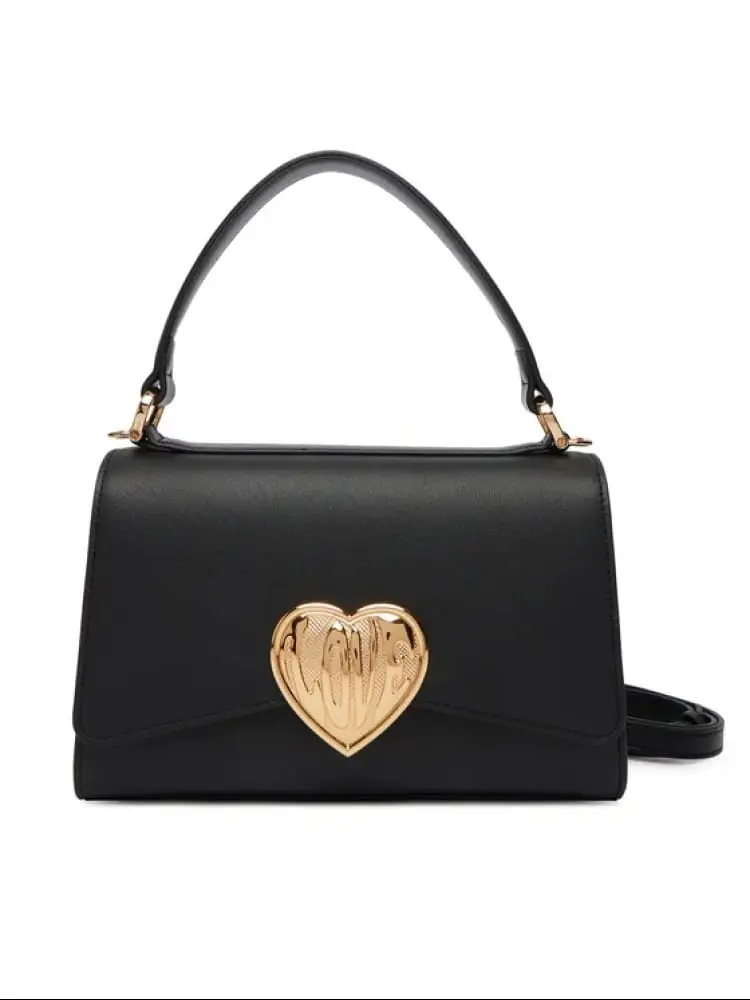 borsa a mano con tracolla in ecopelle nera con logo cuore