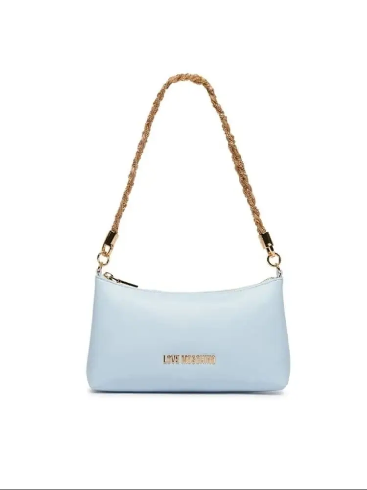 borsa a spalla in ecopelle celeste con logo