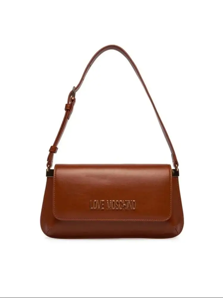 borsa a spalla in ecopelle cuoio con logo lettering