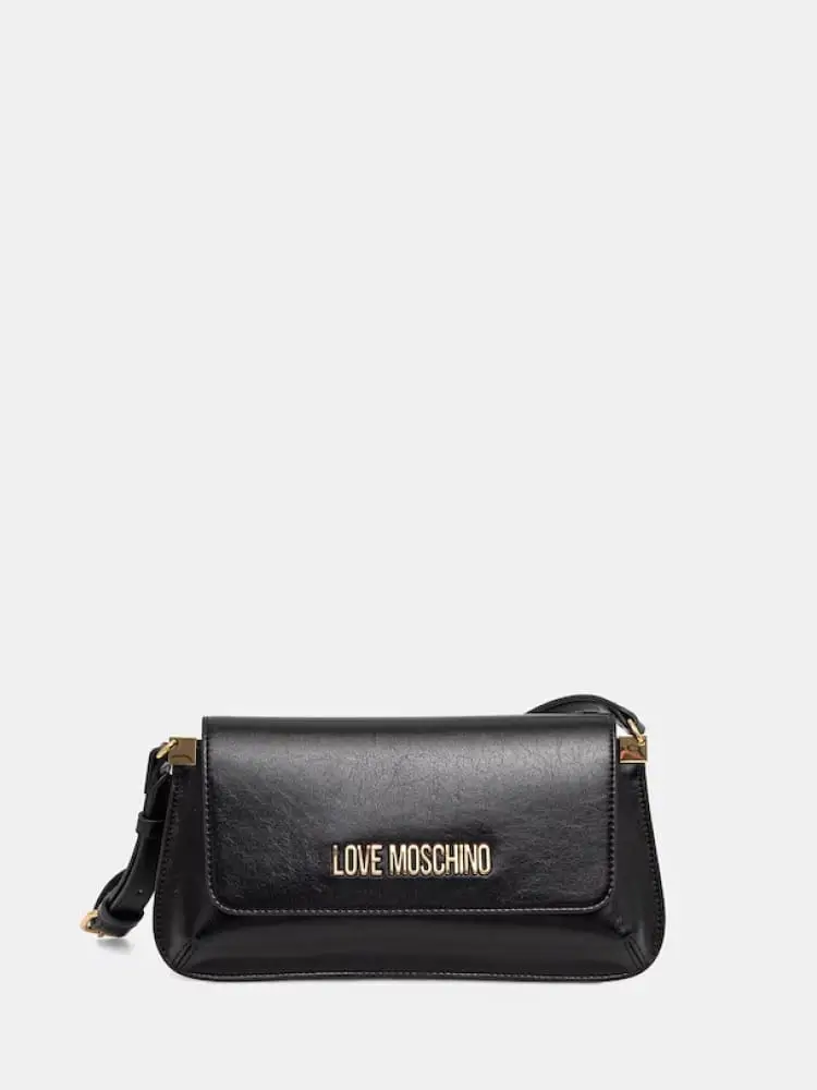 borsa a spalla in ecopelle nera con logo lettering