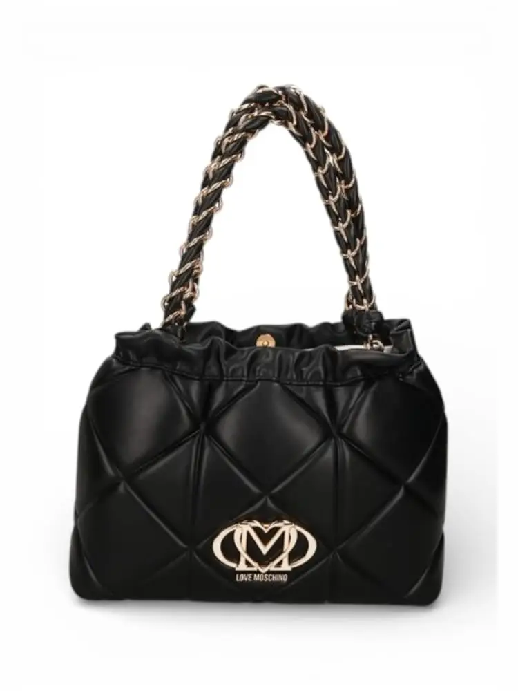 borsa a spalla secchiello embossed in ecopelle nera con logo