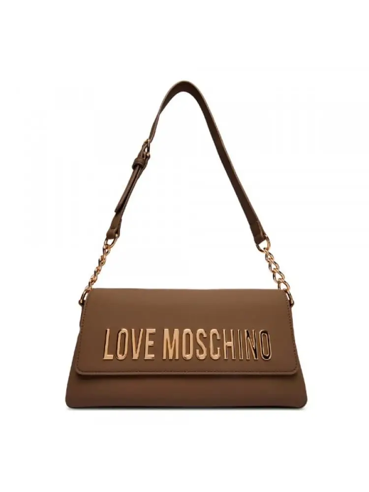 borsa a tracolla in ecopelle fango con logo oro