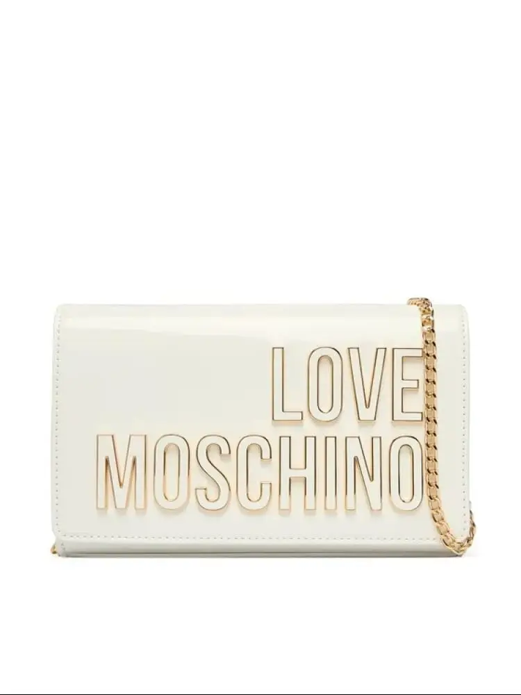 borsa a tracolla in vernice bianca con logo lettering