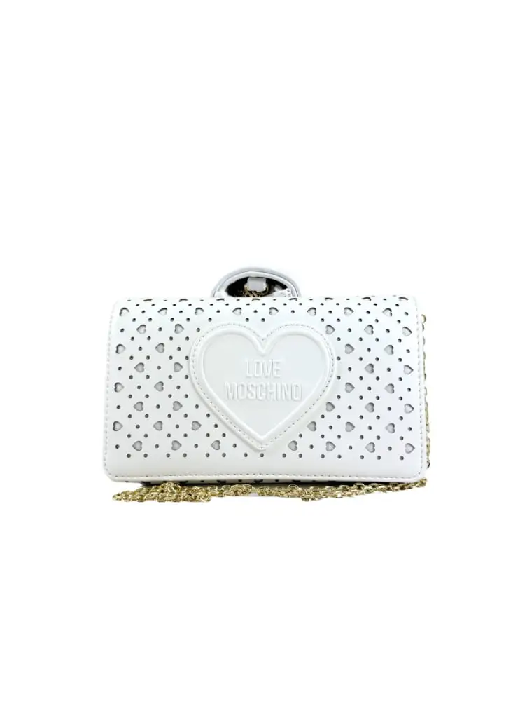 borsa a tracolla traforata in ecopelle bianca con logo cuore