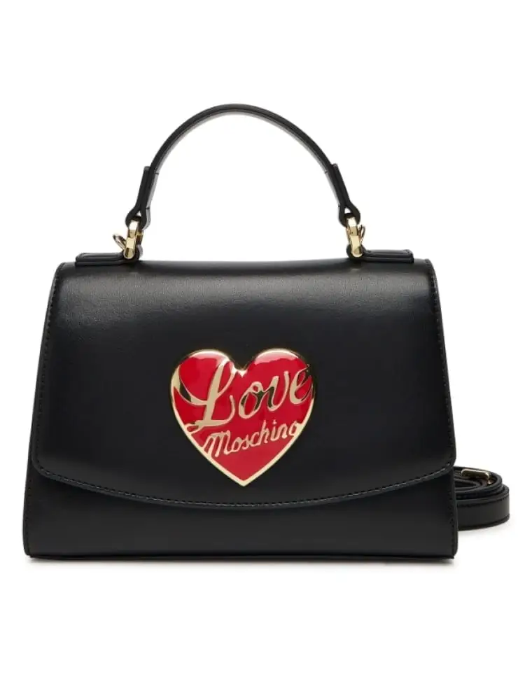 borsa in ecopelle nera con placca dorata