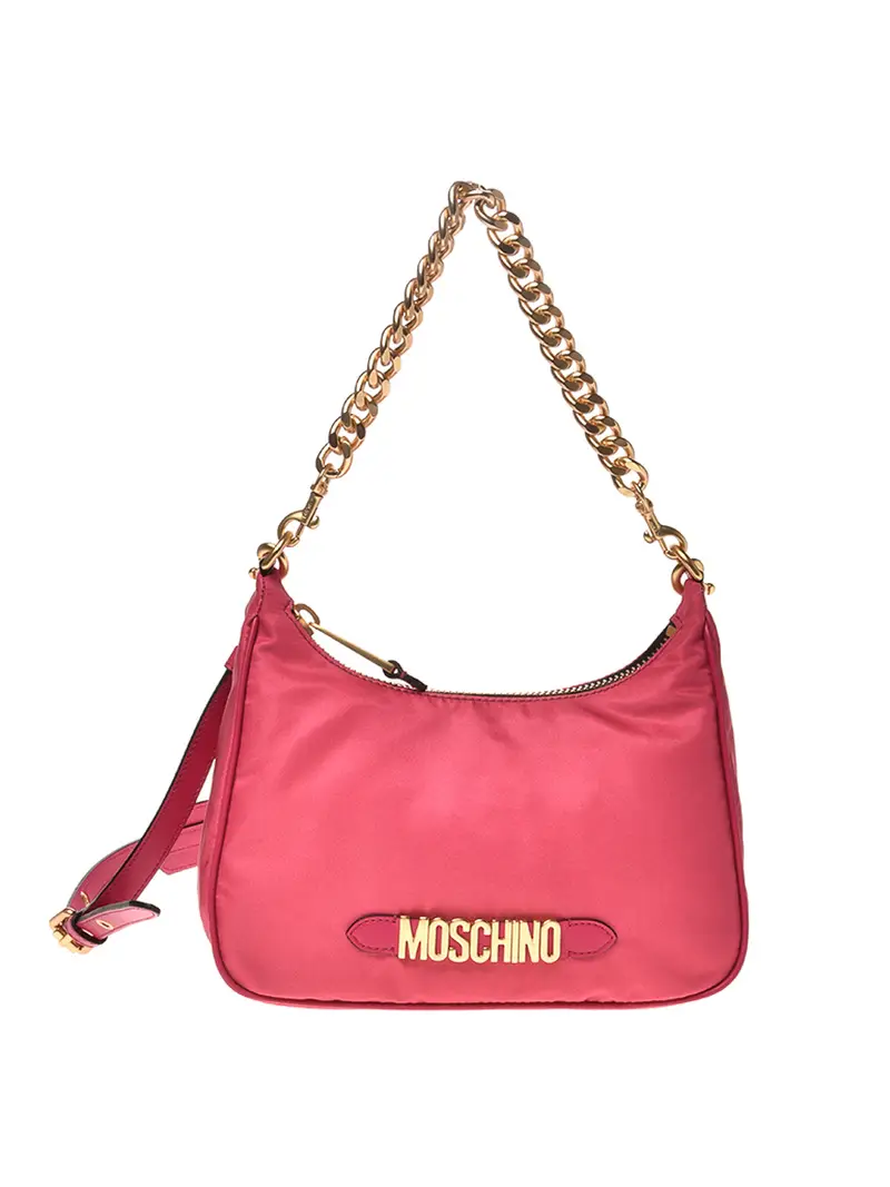 Borsa in nylon con lettere metalliche Rosa