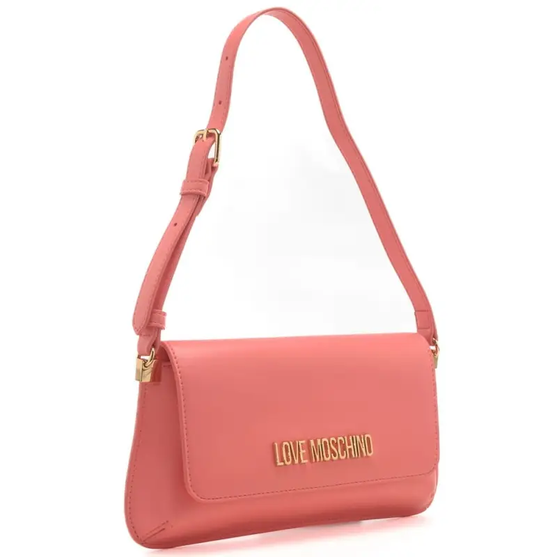 Moschino borsa piatta a spalla da donna con logo lettering corallo miniatura 2