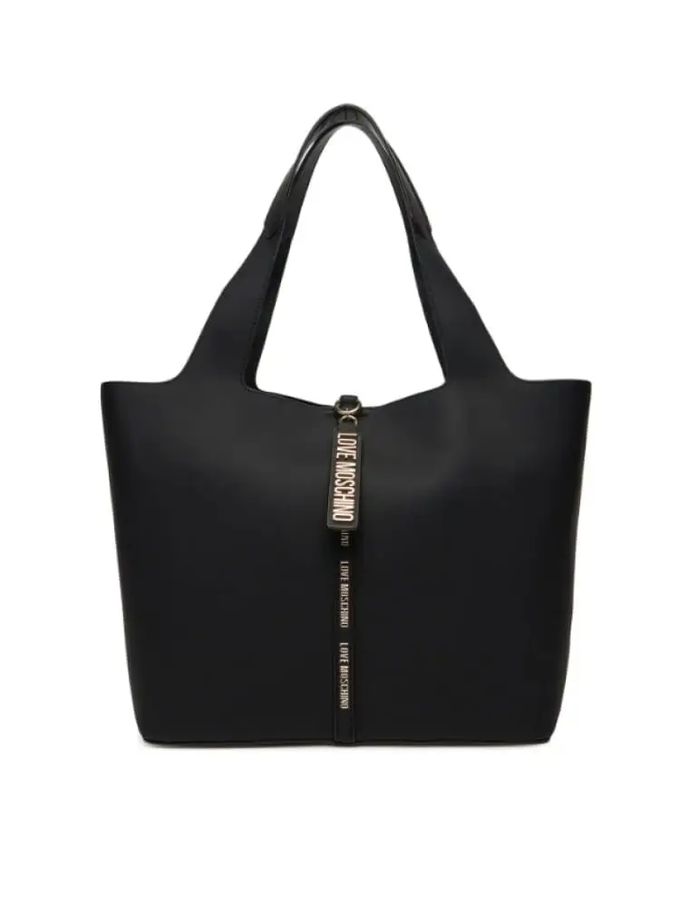 borsa secchiello in ecopelle nera con charm dorato