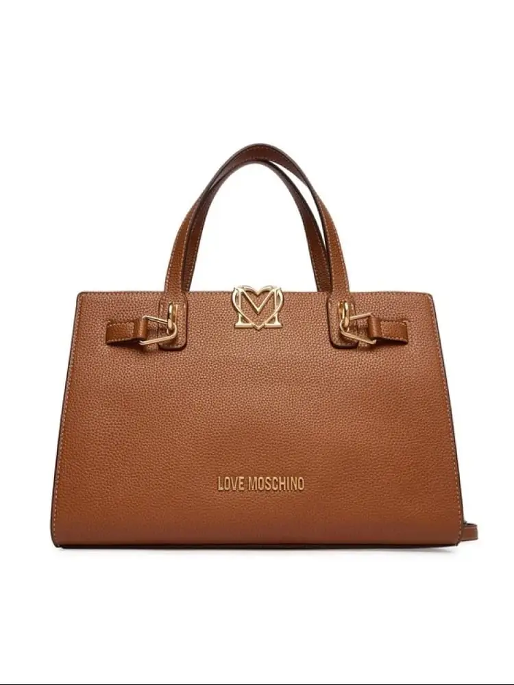 borsa shopping media in ecopelle cuoio con tracolla e logo