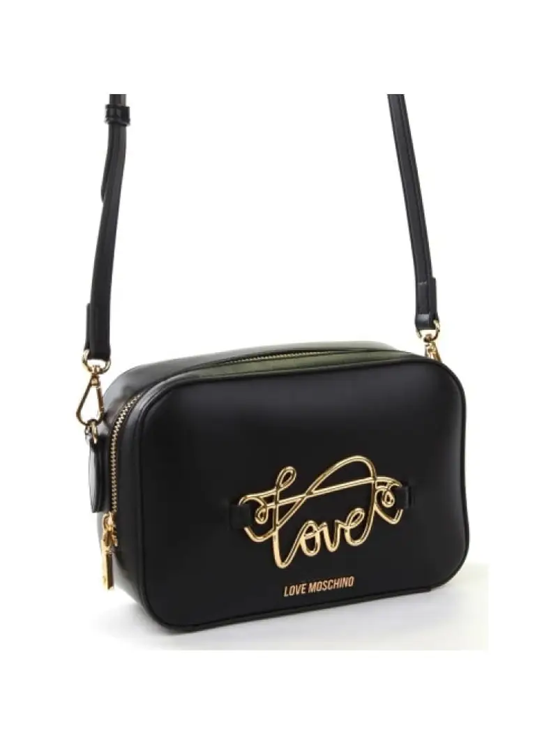 borse a tracolla in ecopelle nera con logo oro