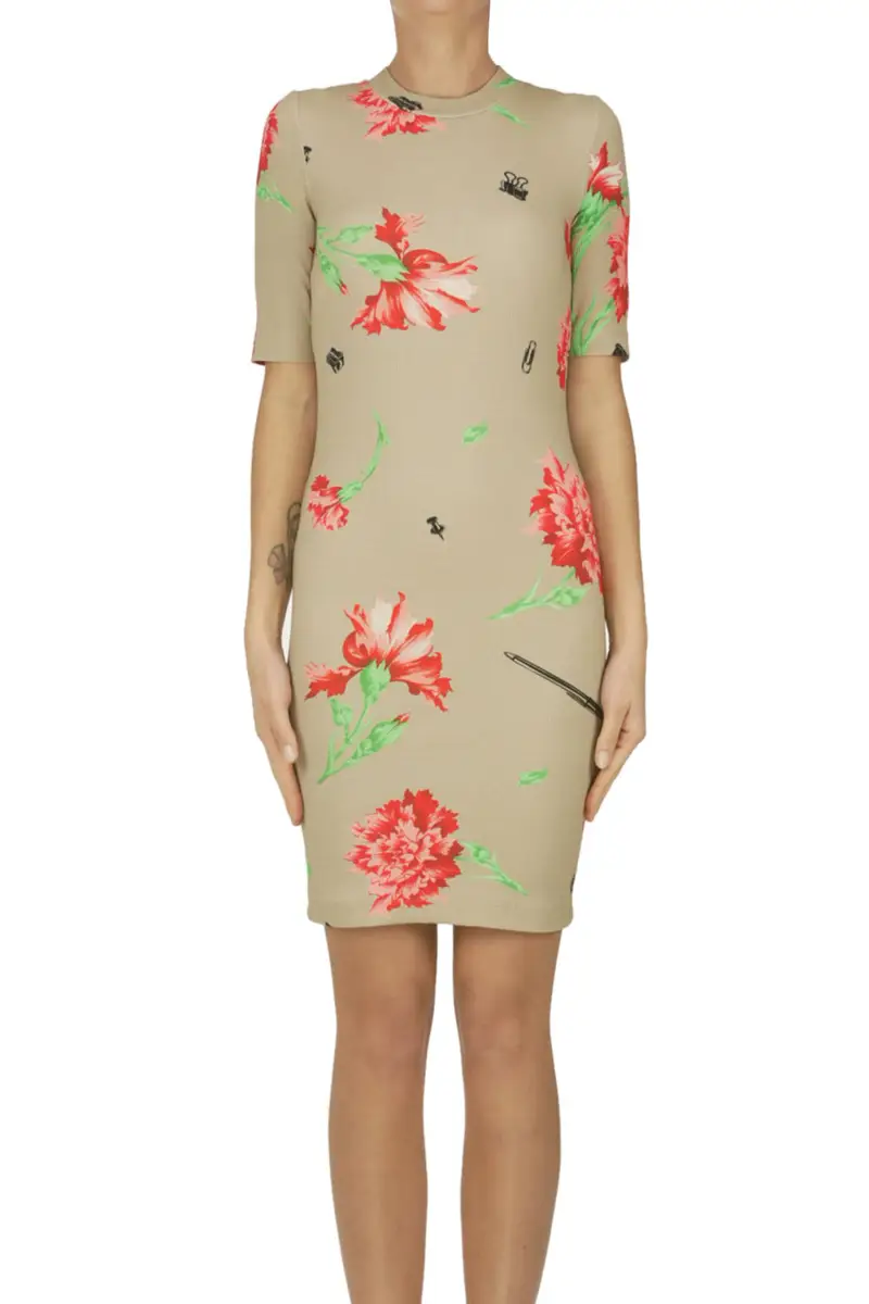 Abito tubino a costine Beige