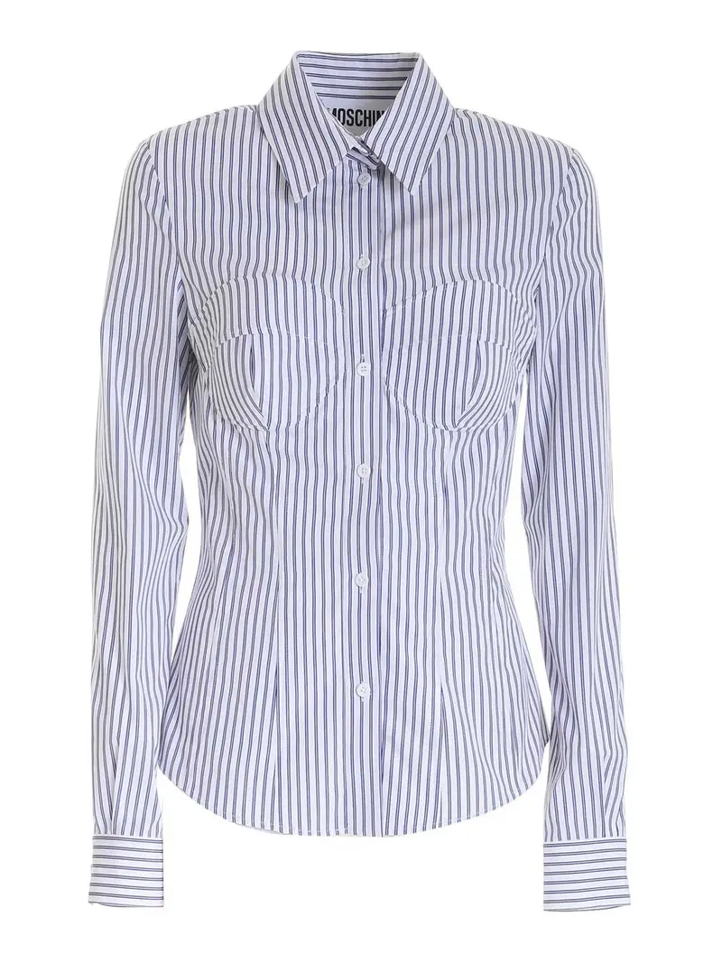 Camicia bianca e blu a righe