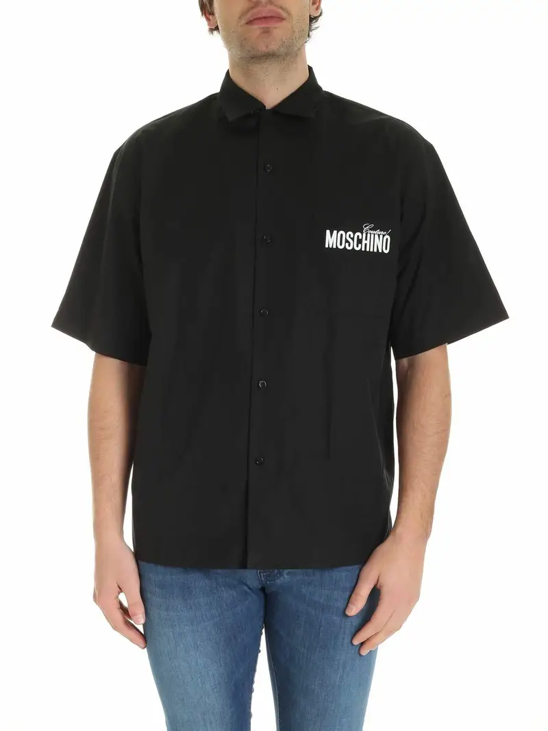 Camicia nera con stampe logo Nero