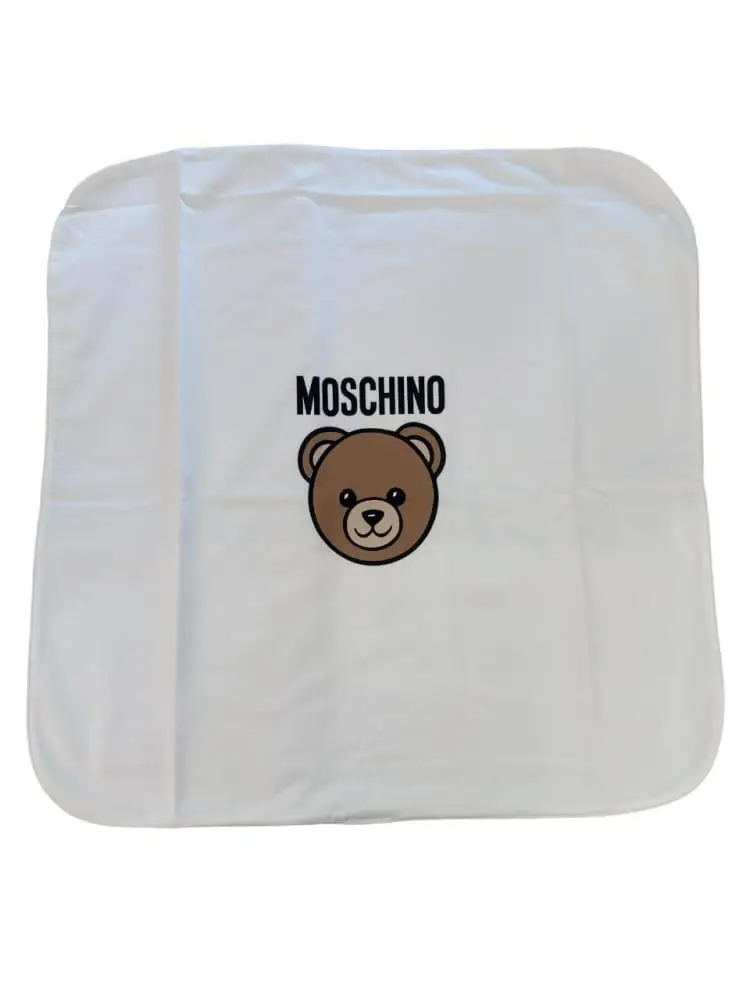 coperta bianca neonato logo teddy