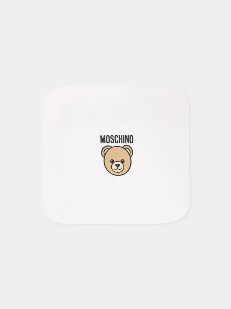 coperta infant in cotone bianco con logo teddy