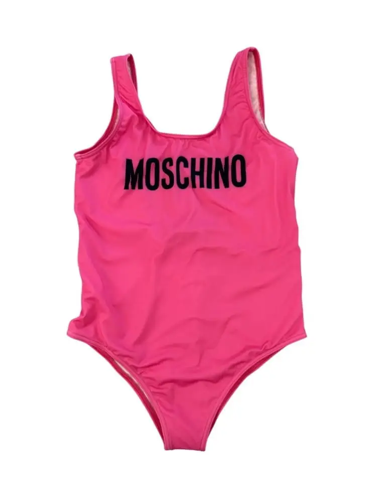 costume intero fucsia bambina logo lettering