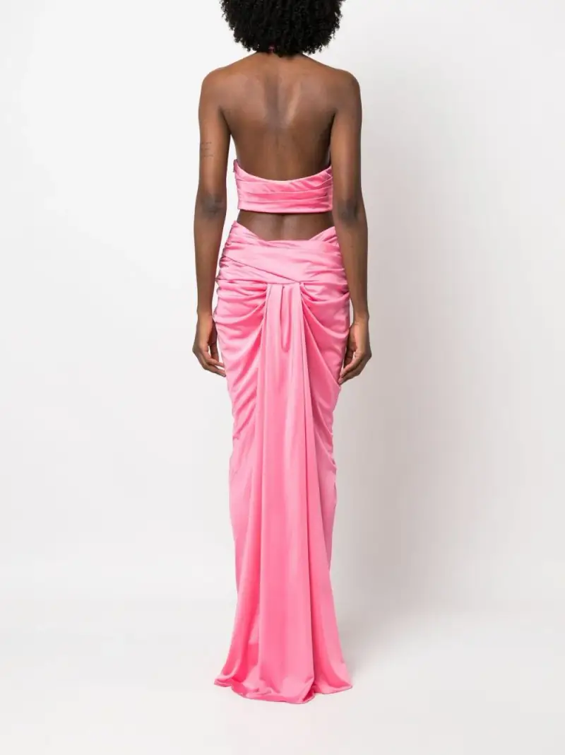 Abito lungo drappeggiato scollo all'americana rosa miniatura 2