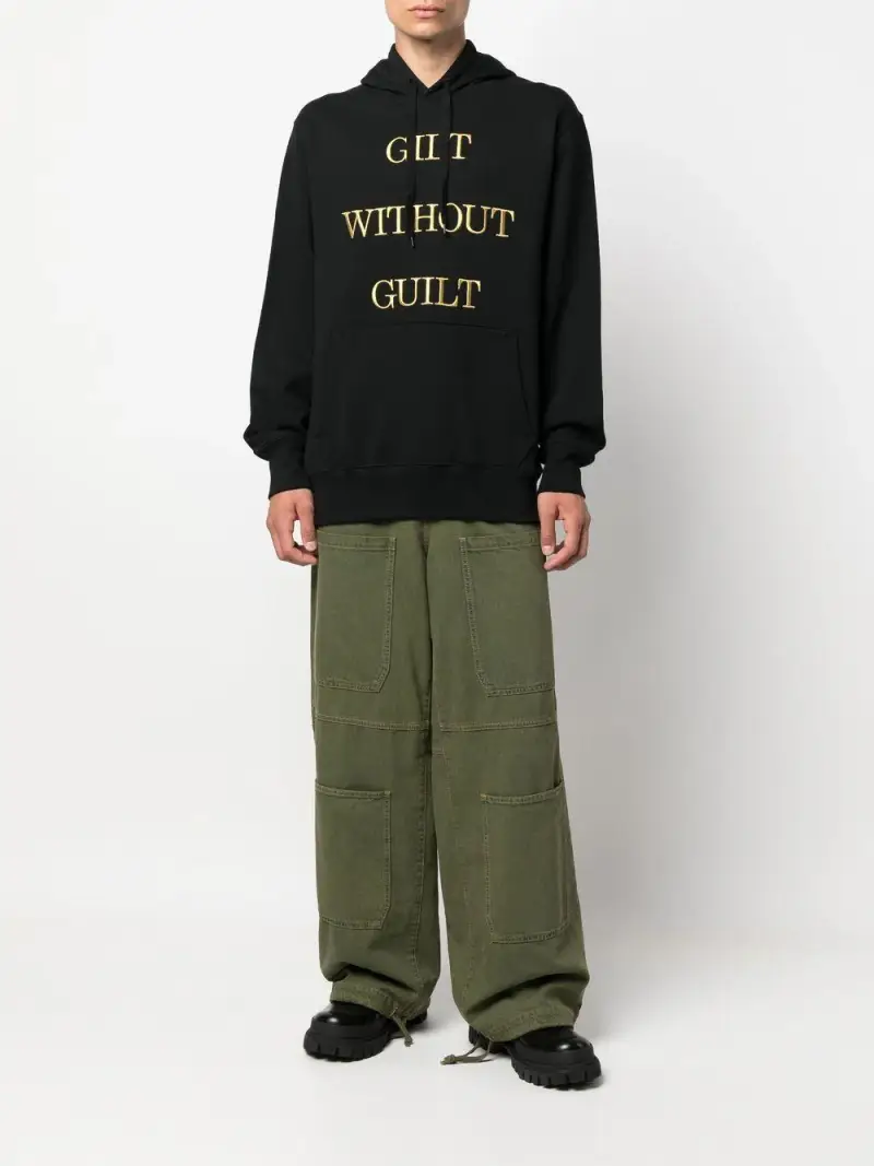 Felpa nera slogan frontale ricamato Nero miniatura 2