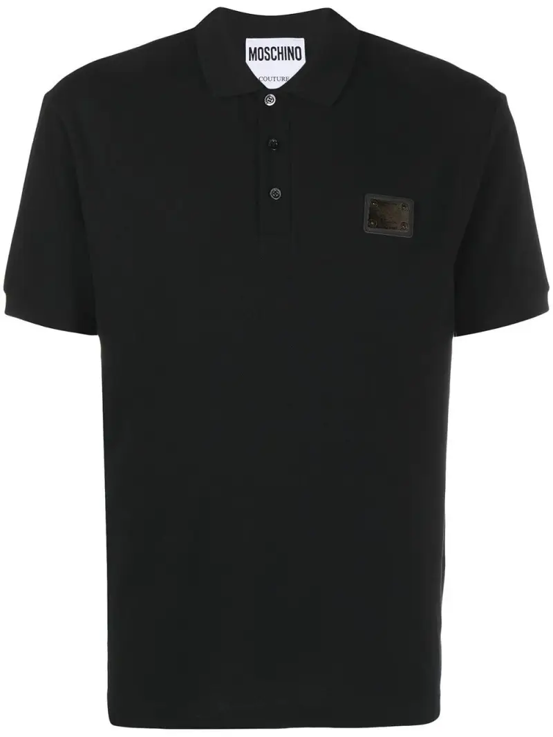Polo nera mini placca logo petto Nero