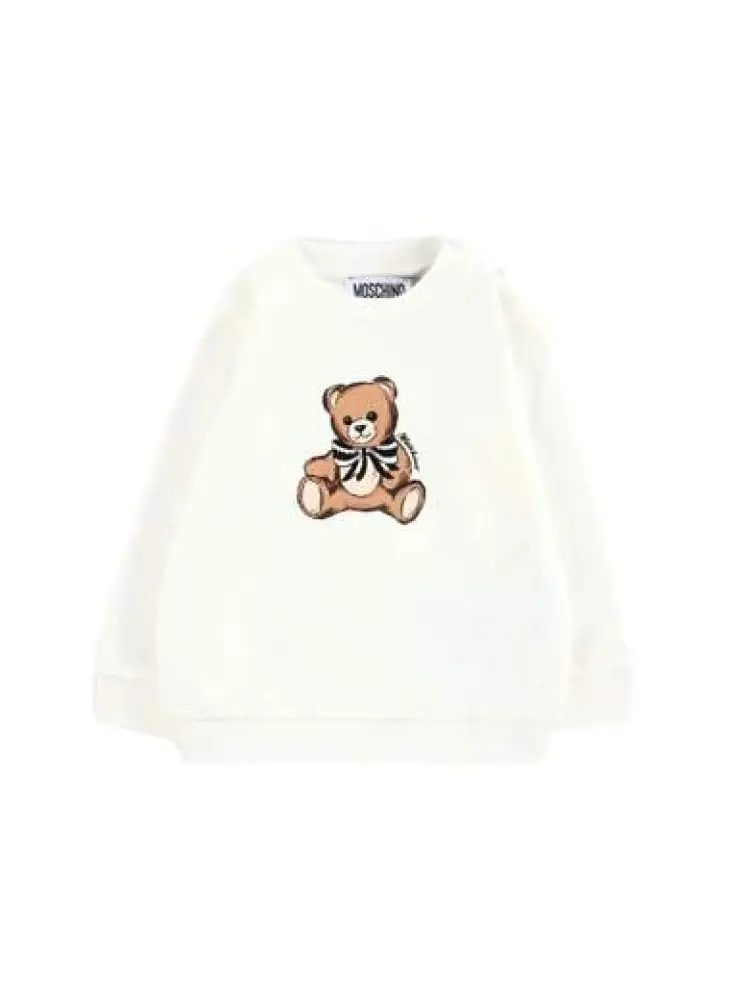 felpa crop kids/junior bianca con teddy e paillettes