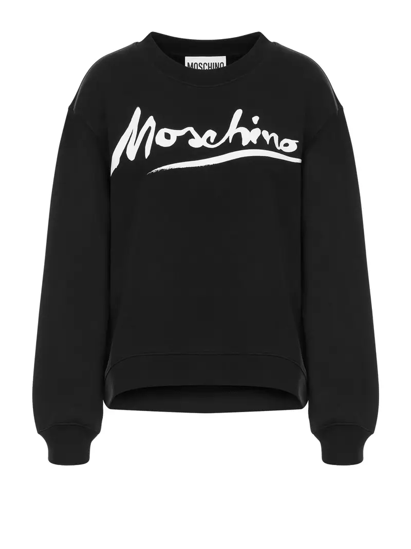 Felpa in cotone con stampa logo Nero