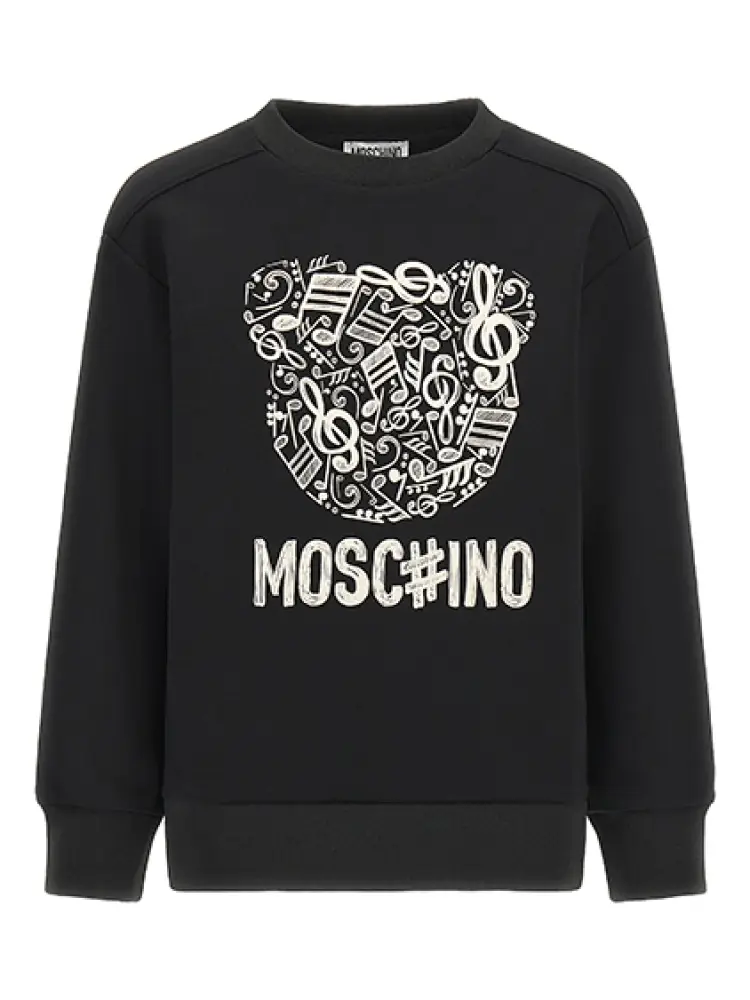 felpa kids/junior in cotone nero con logo teddy music