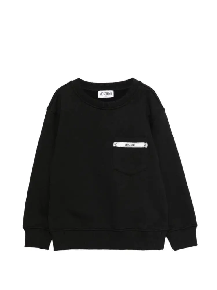 felpa nera bambino logo sul petto