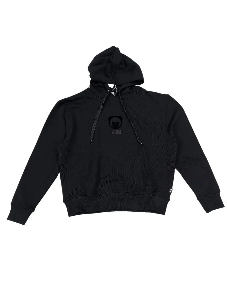 felpa nera donna con cappuccio logo sul davanti