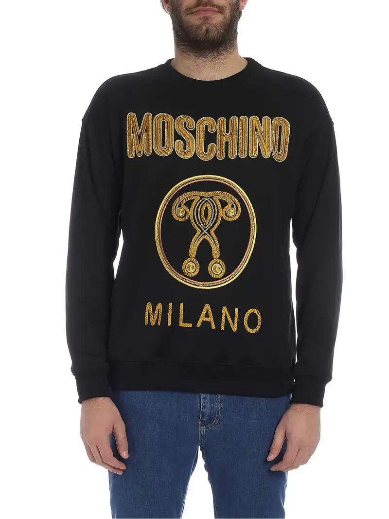 Felpa nera Moschino Double Question dorato Nero