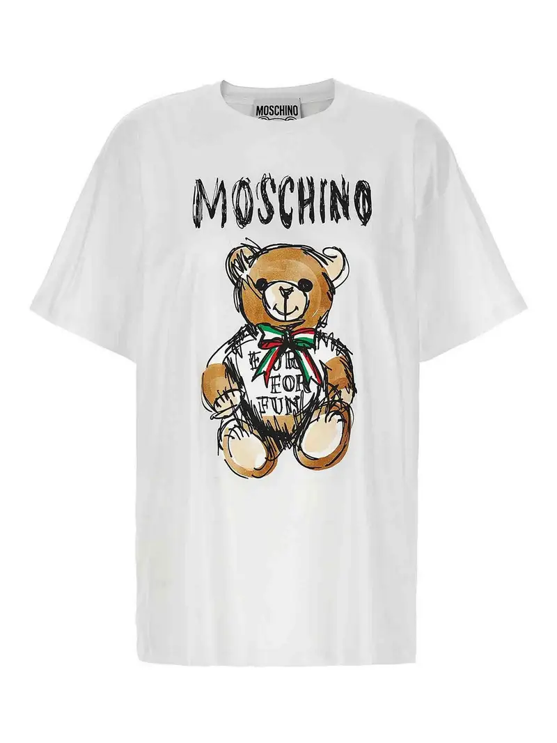 Girocollo in cotone con stampa Teddy Bear Bianco
