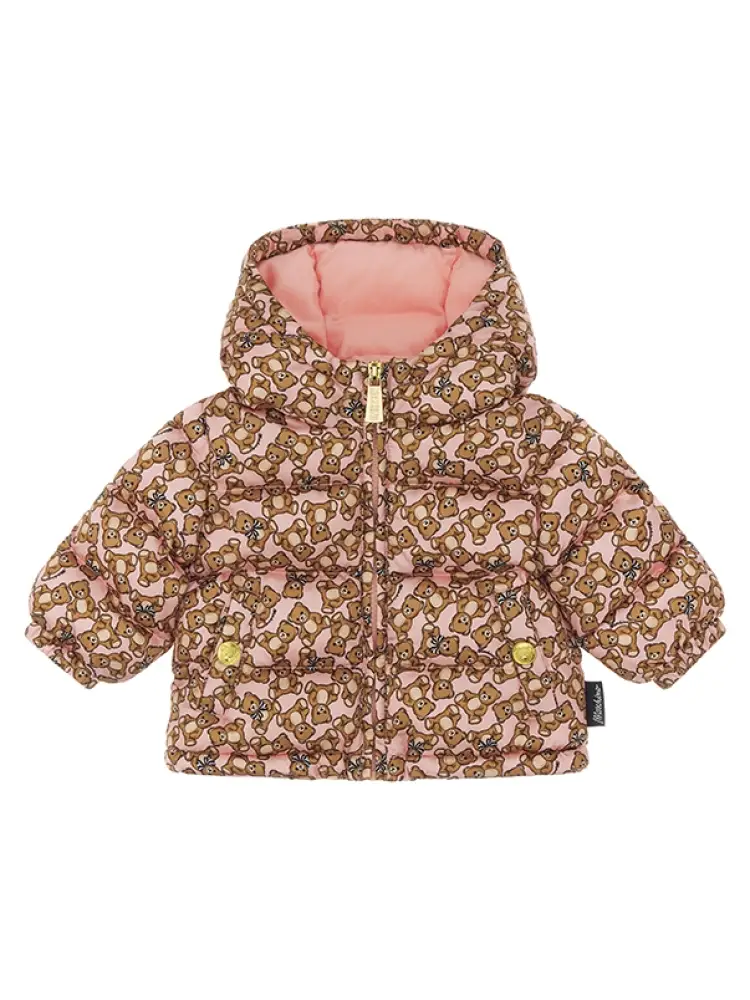 giubbotto infant con cappuccio rosa logo teddy all over