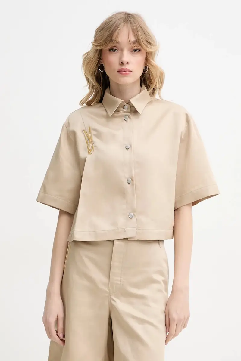 camicia in lino misto donna colore beige 0207 3716