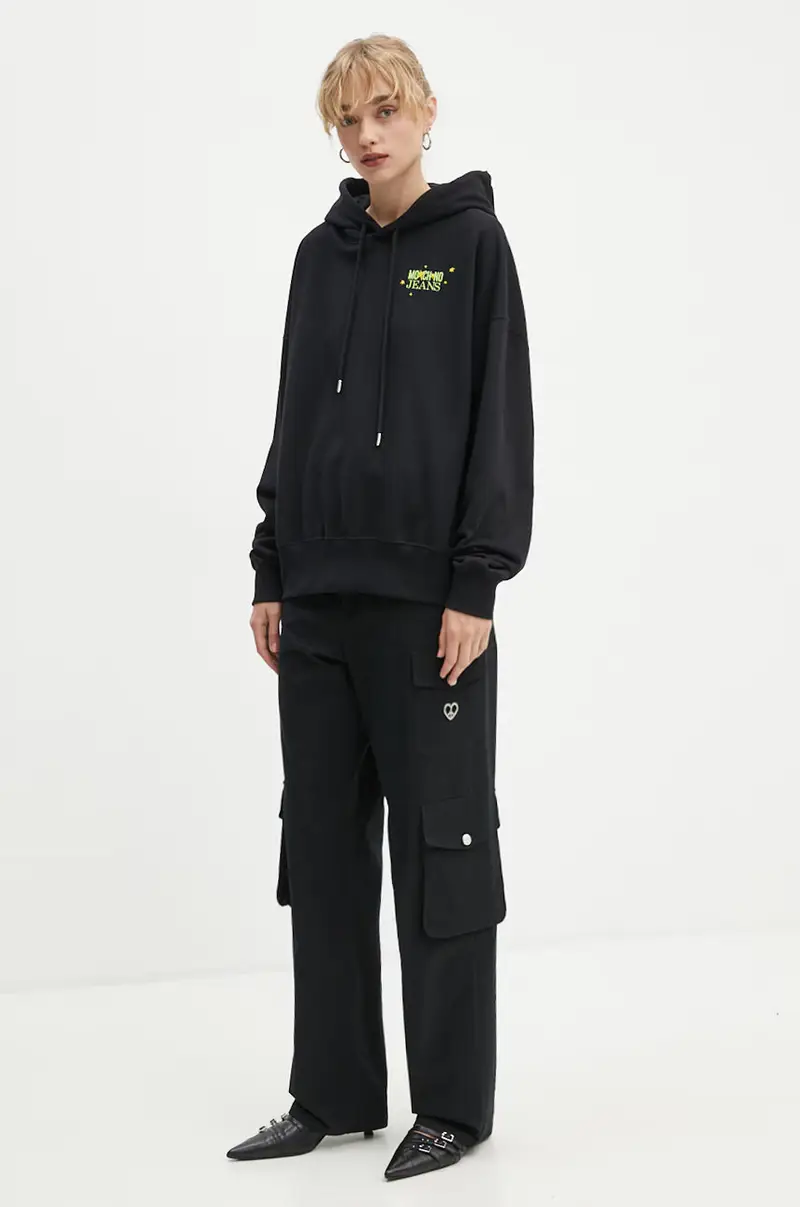 felpa in cotone donna colore nero con cappuccio A1703 8732 miniatura 2