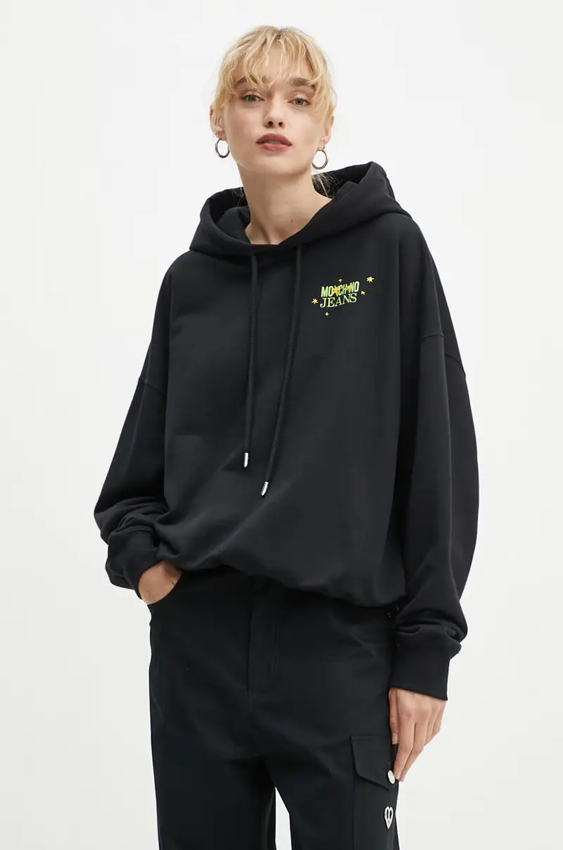 felpa in cotone donna colore nero con cappuccio A1703 8732 miniatura 3