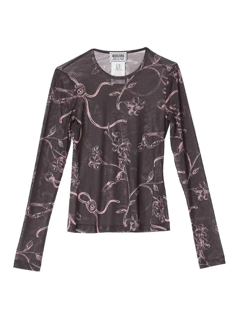 Maglietta Tulle Stampa Ramage Nero