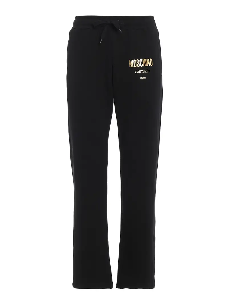 Joggers in cotone con stampa logo dorata Nero