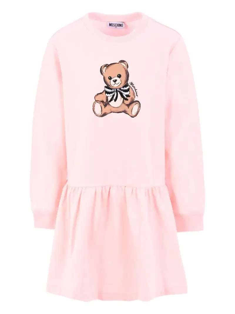 Abito Rosa Svasato con Stampa Orsetto