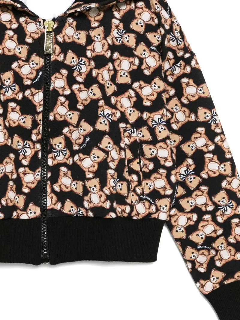 Felpa Nera con Cappuccio e Stampa Orsetto Nero miniatura 2