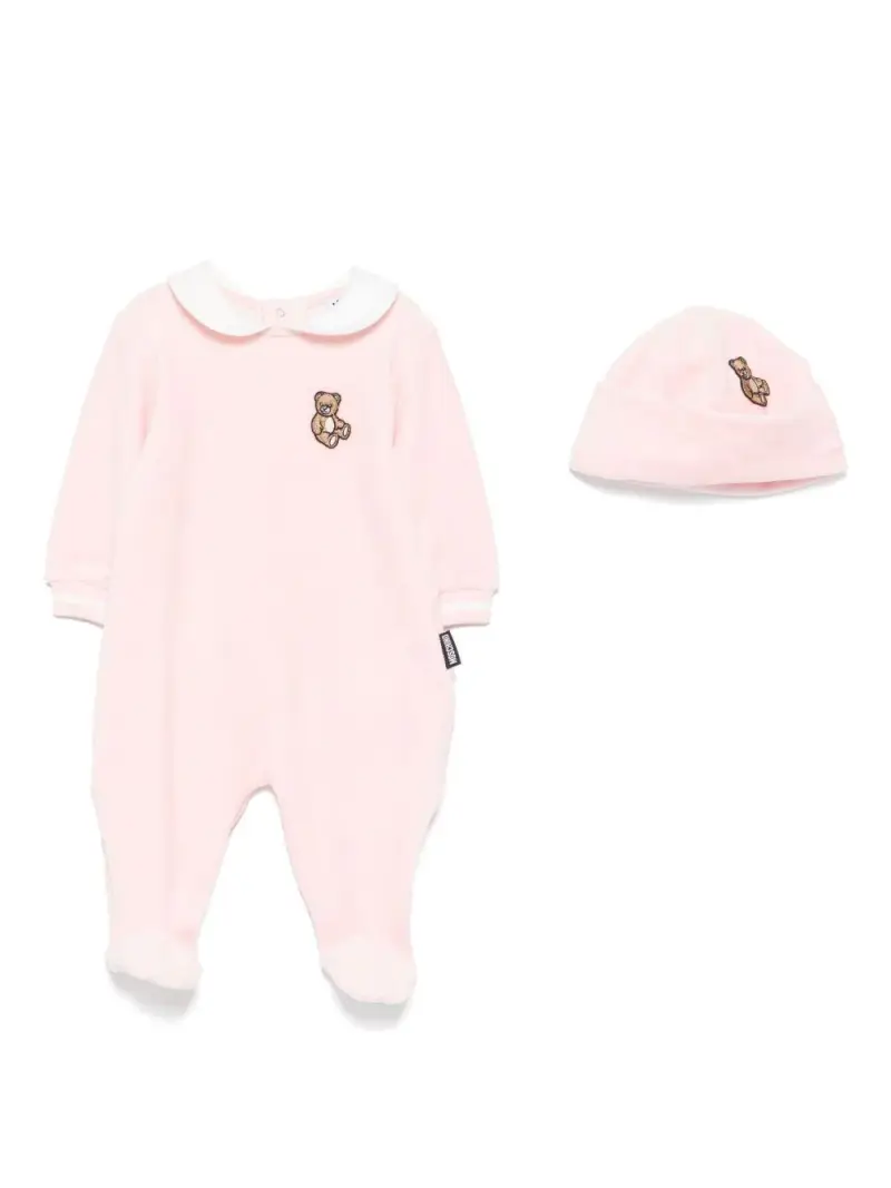 Moschino Kids Tutina rosa con cappellino per bambino