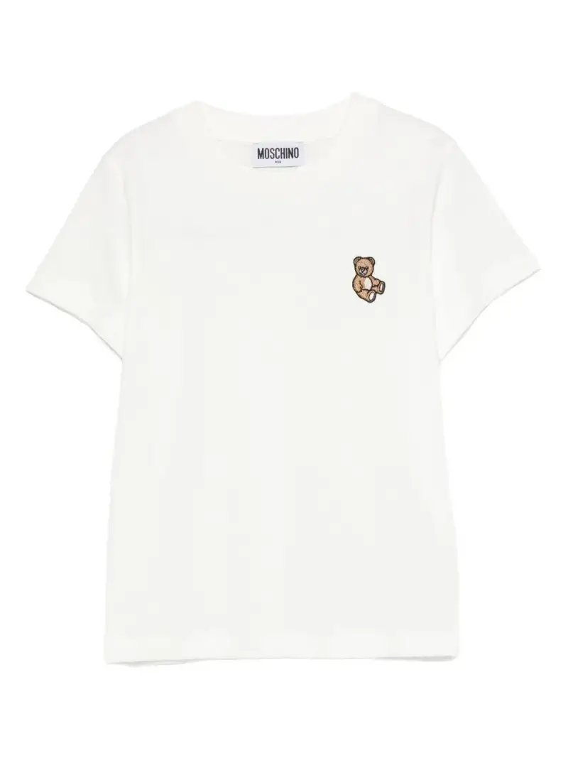 T-shirt Bianca con Ricamo Orsetto Bianco