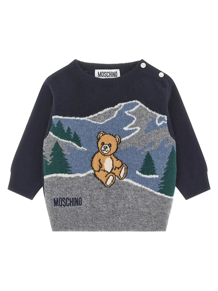 maglia girocollo infant blu con logo teddy mountain