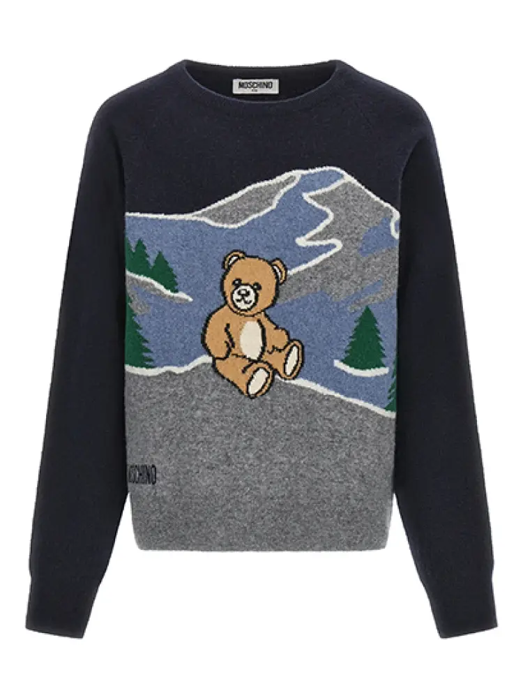 maglia girocollo kids blu con logo teddy mountain