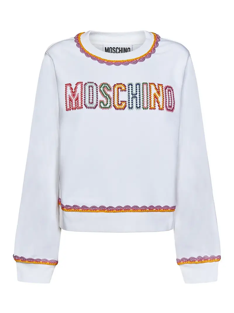Maglione con bordi multicolore e logo Bianco