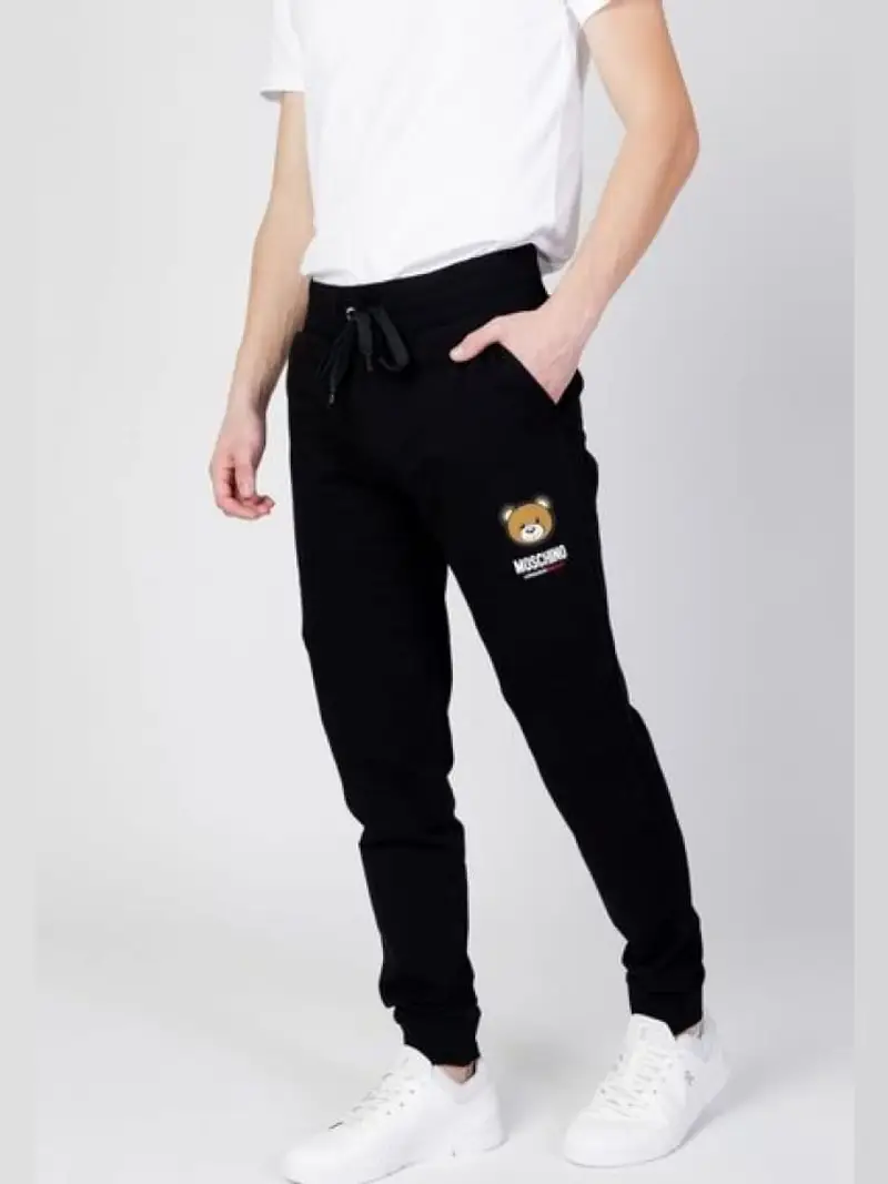 Moschino pantalone nero uomo in cotone bande logate sul lato miniatura 2
