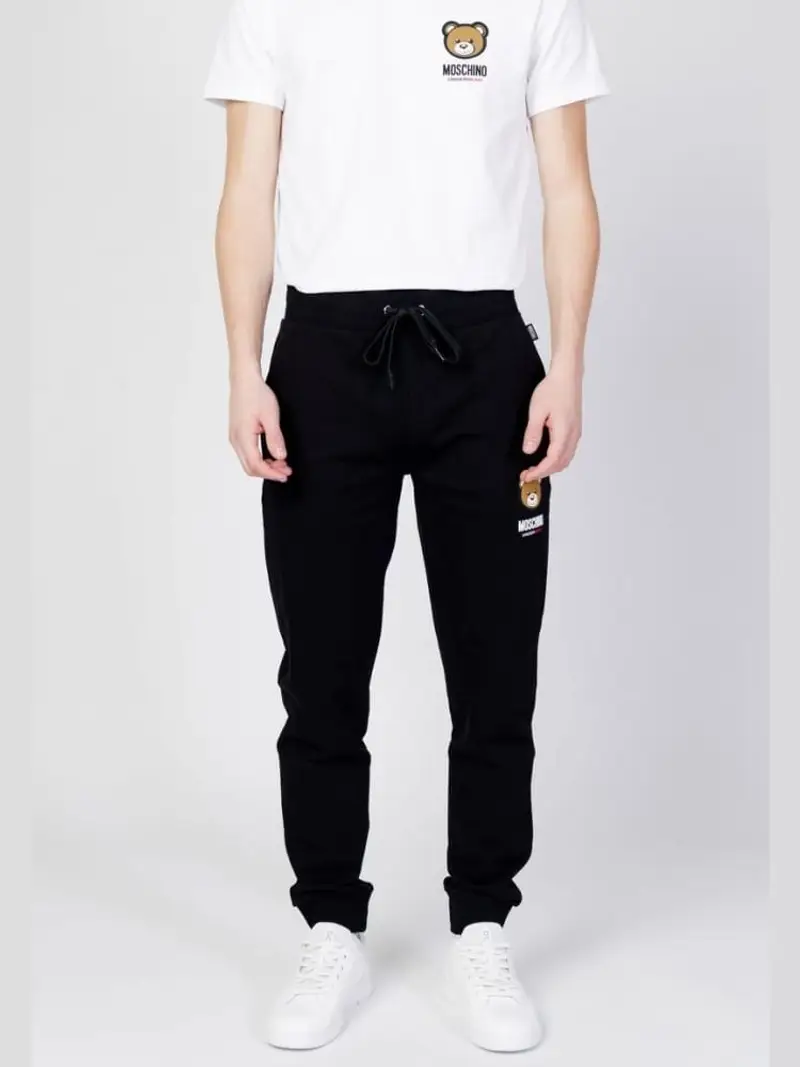Moschino pantalone nero uomo in cotone bande logate sul lato miniatura 3