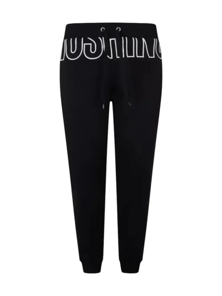 pantalone nero uomo tuta in cotone logo lettering a contrasto