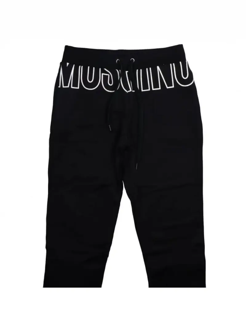 Moschino pantalone nero uomo tuta in cotone logo lettering sul davanti
