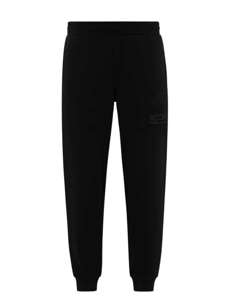 pantalone tuta in cotone nero con logo teddy in velluto liscio
